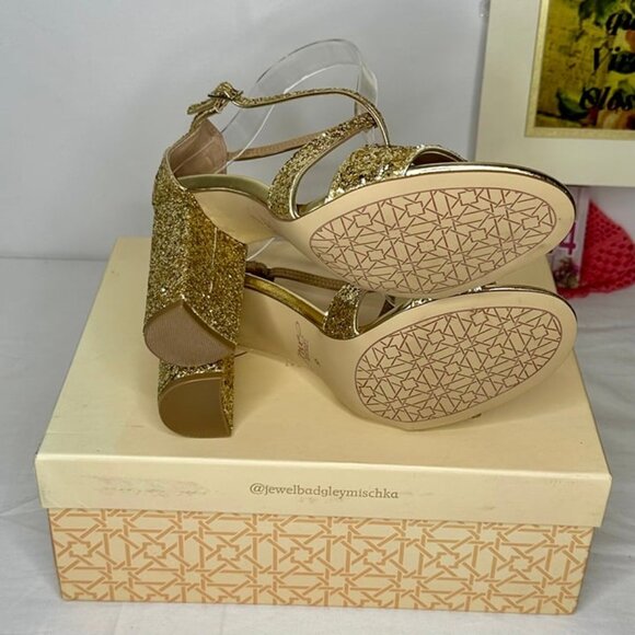 NWB Badgley Mischka Jewel Cook Metallic Gold Glitter Evening Sandals Size 9 - Picture 5 of 11